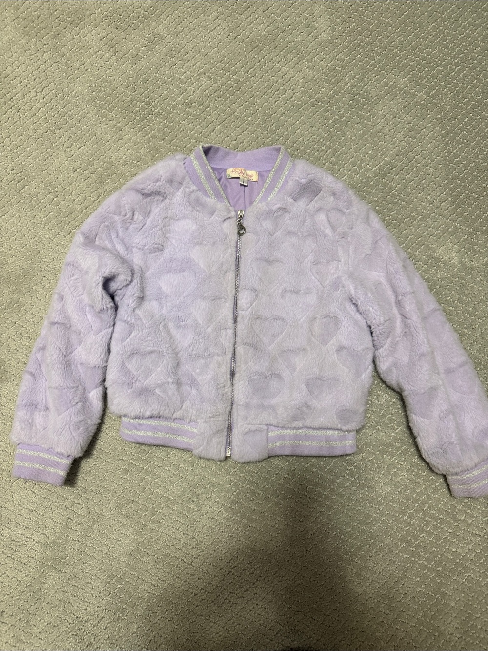 Truly Me Lavender Faux-Fur Heart Bomber Jacket